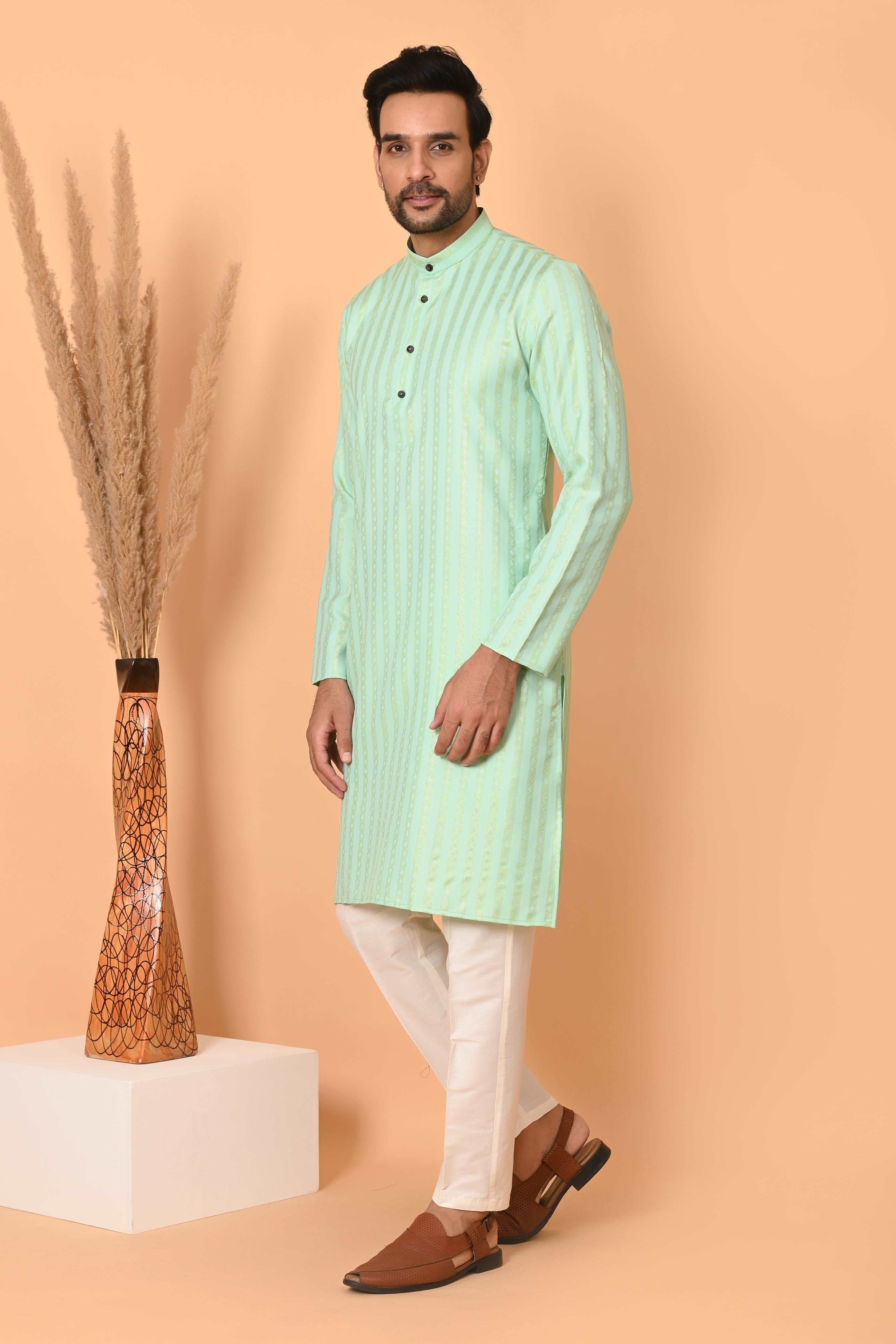 sea green kurta set for men festive wedding Men Kurta Pajama, Kurta Churidar, Indian Wear