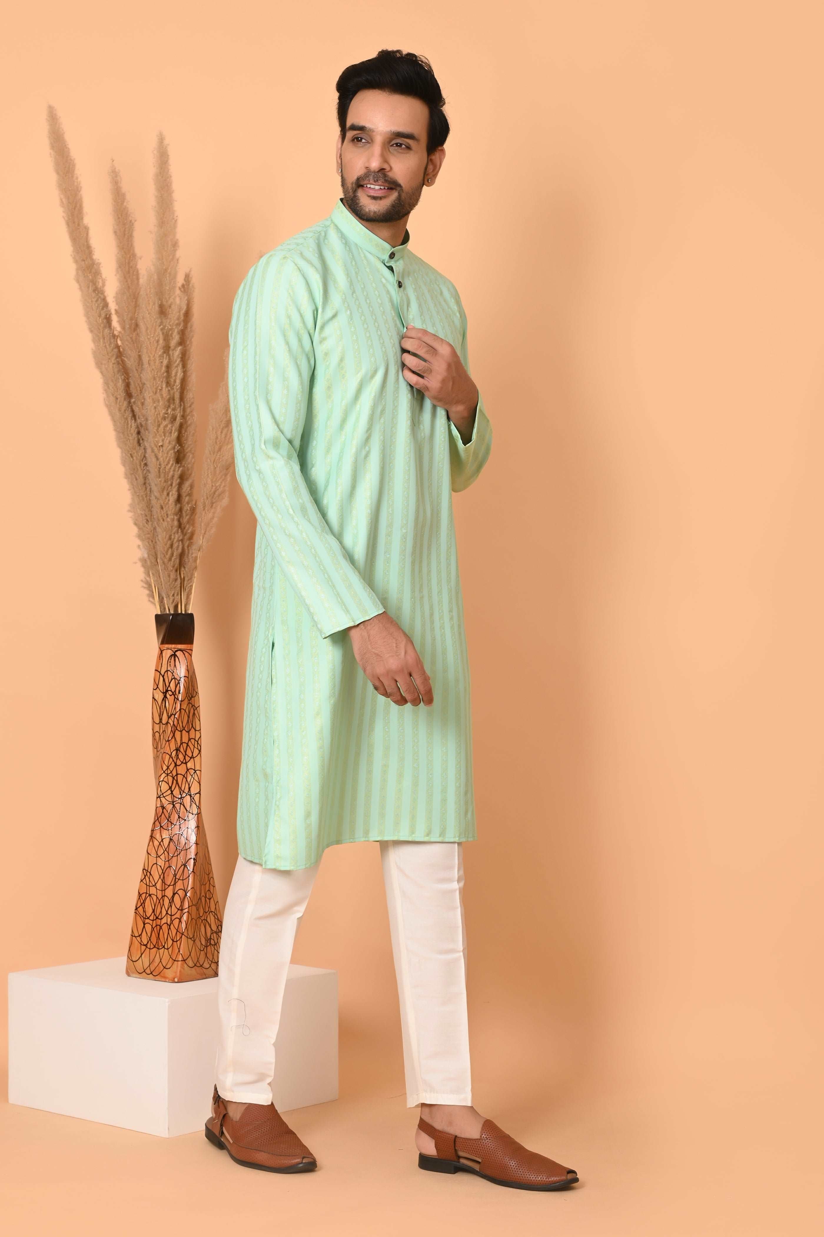 sea green kurta set for men festive wedding Men Kurta Pajama, Kurta Churidar, Indian Wear