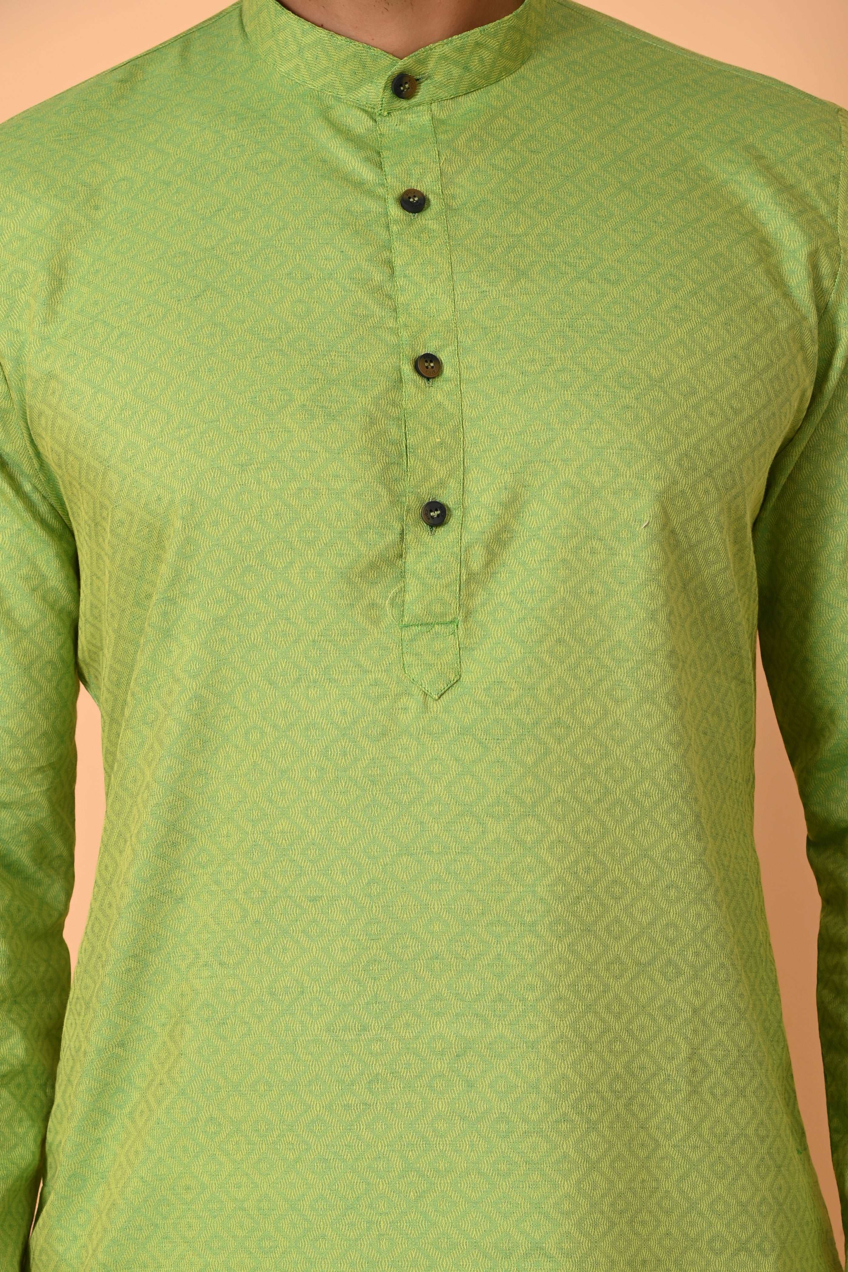 Men's Green Jacquard Silk Kurta Pyjama - Indian Party Suit | Richart Ethnic Traditional Wear