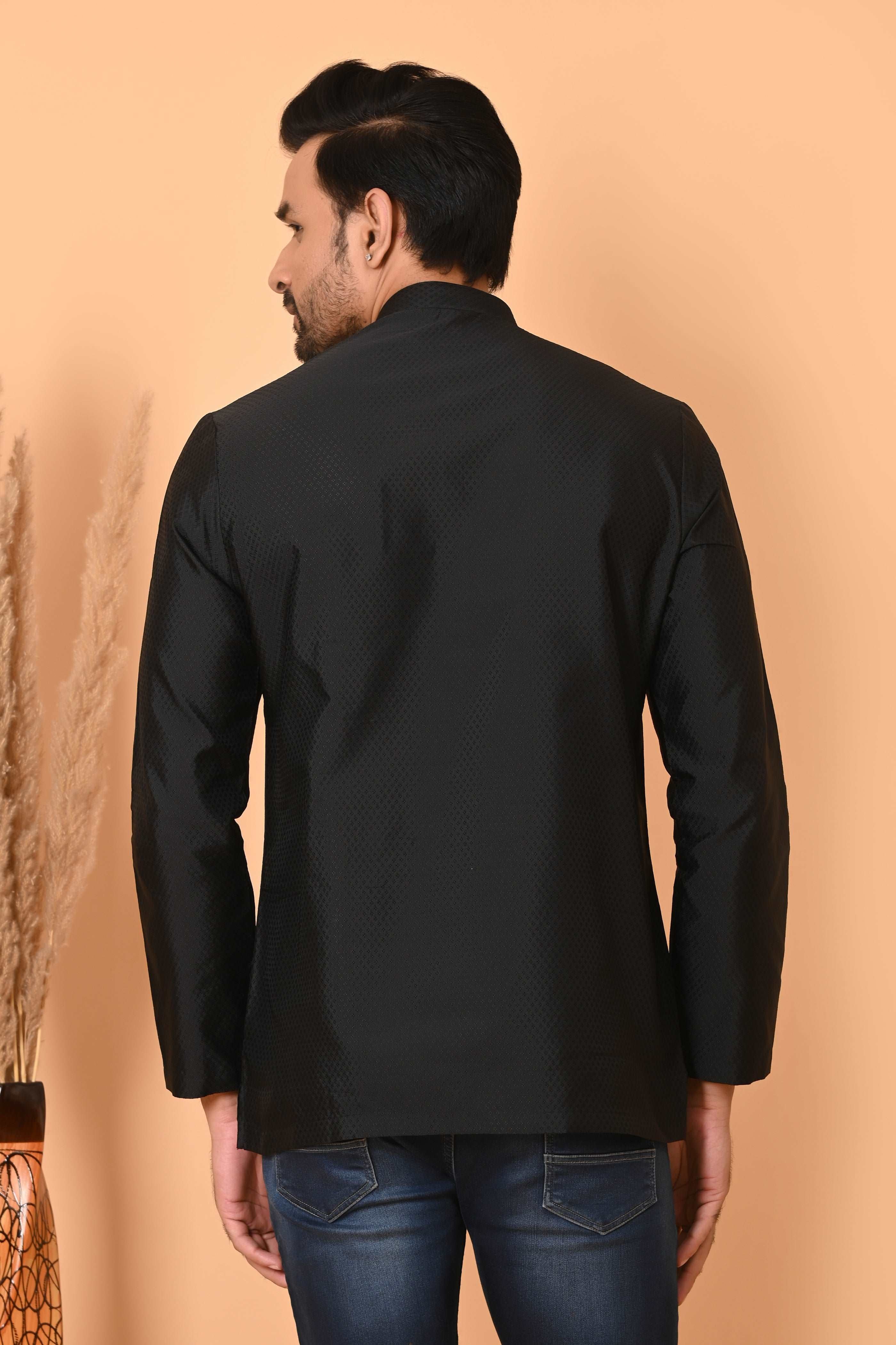 Black Men's Short Kurta - Ethnic Traditional Wear | Stylish Short-Length Kurta for Men