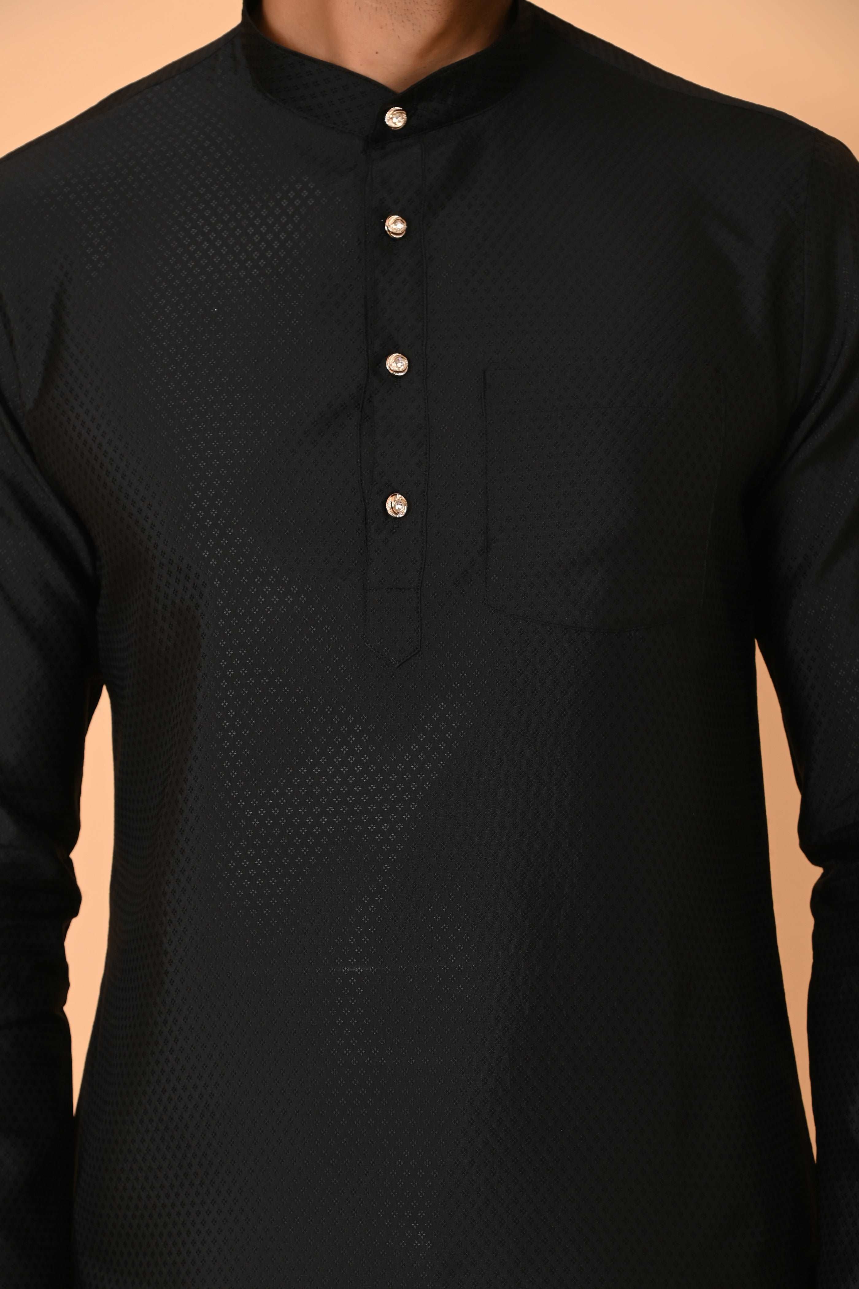 Black Men's Short Kurta - Ethnic Traditional Wear | Stylish Short-Length Kurta for Men