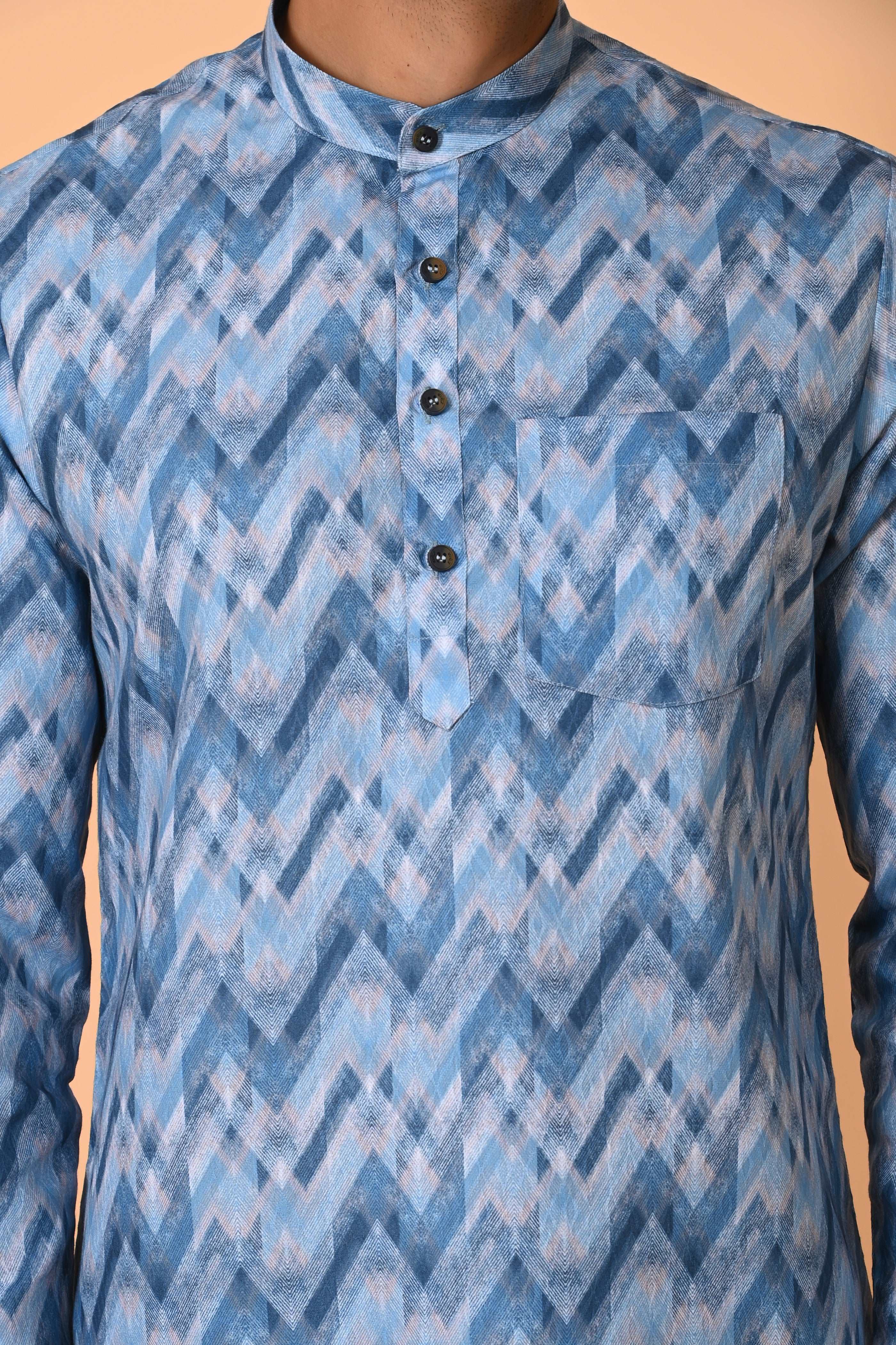 Blue Short Kurta for Men - Ethnic Traditional Wear | Stylish Short-Length Kurta
