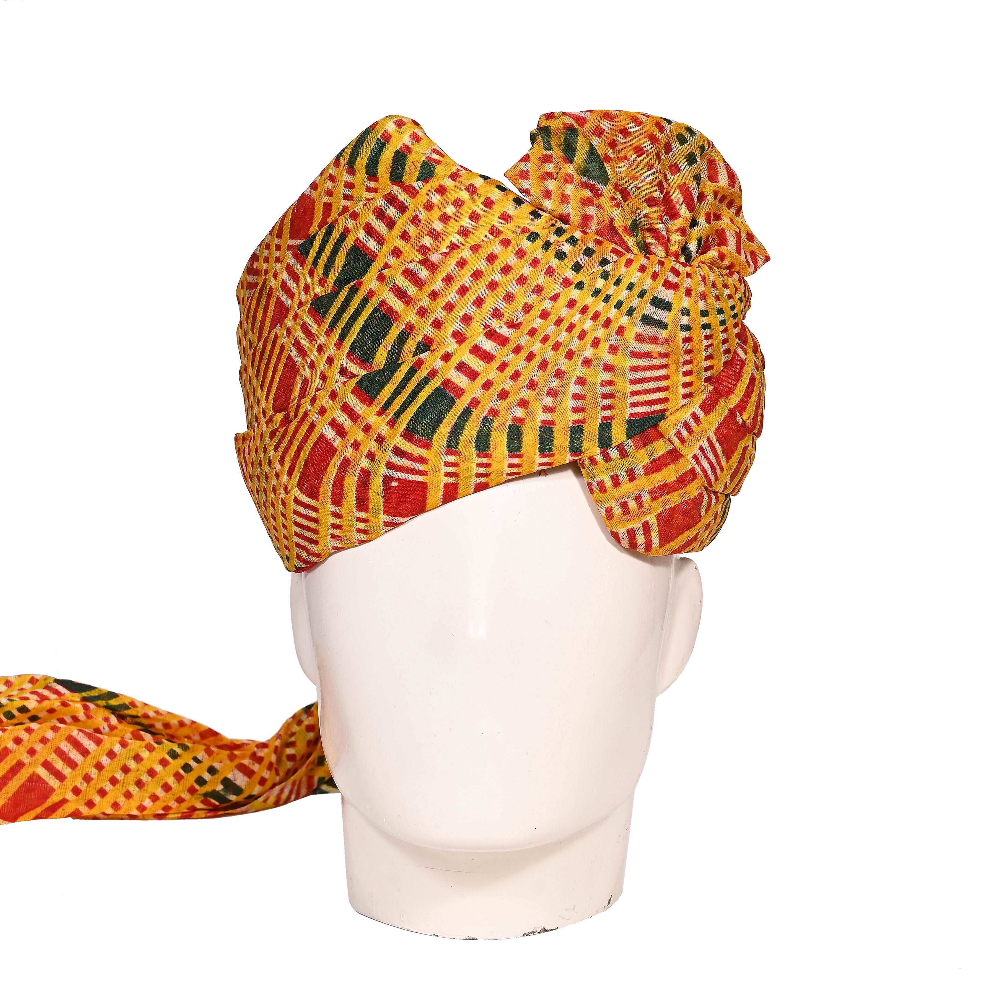 Traditional Readymade Fabric Lehriya Striped Print Cotton Safa/ Turban/ Pheta/pagri   Pheta (Turban Safa) For Men For Wedding/marriage And Traditional Function