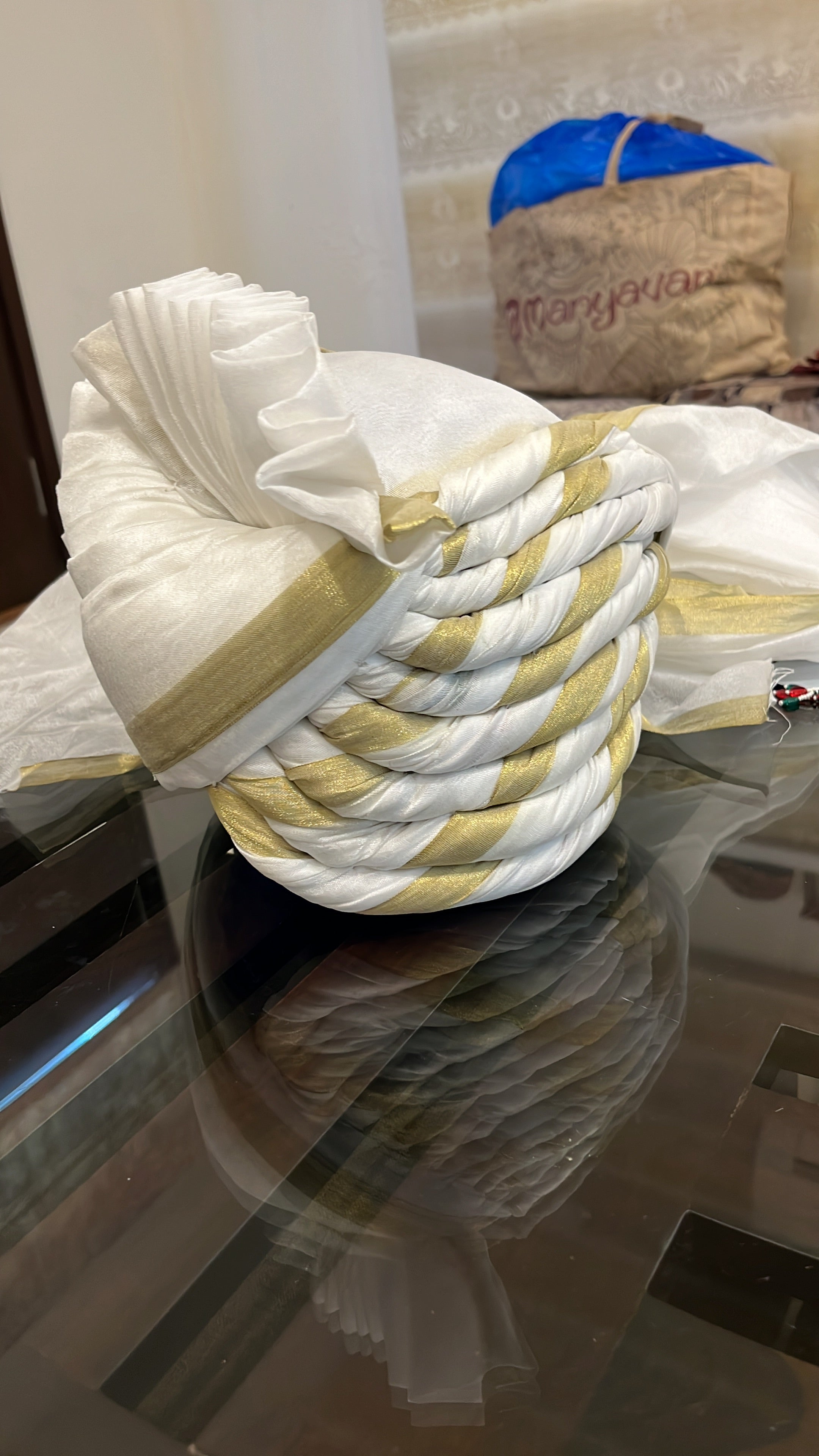 White Traditional Readywear Chanderi  Silk  Lining   Pheta (Turban Safa) For Men For Wedding/marriage And Traditional Function