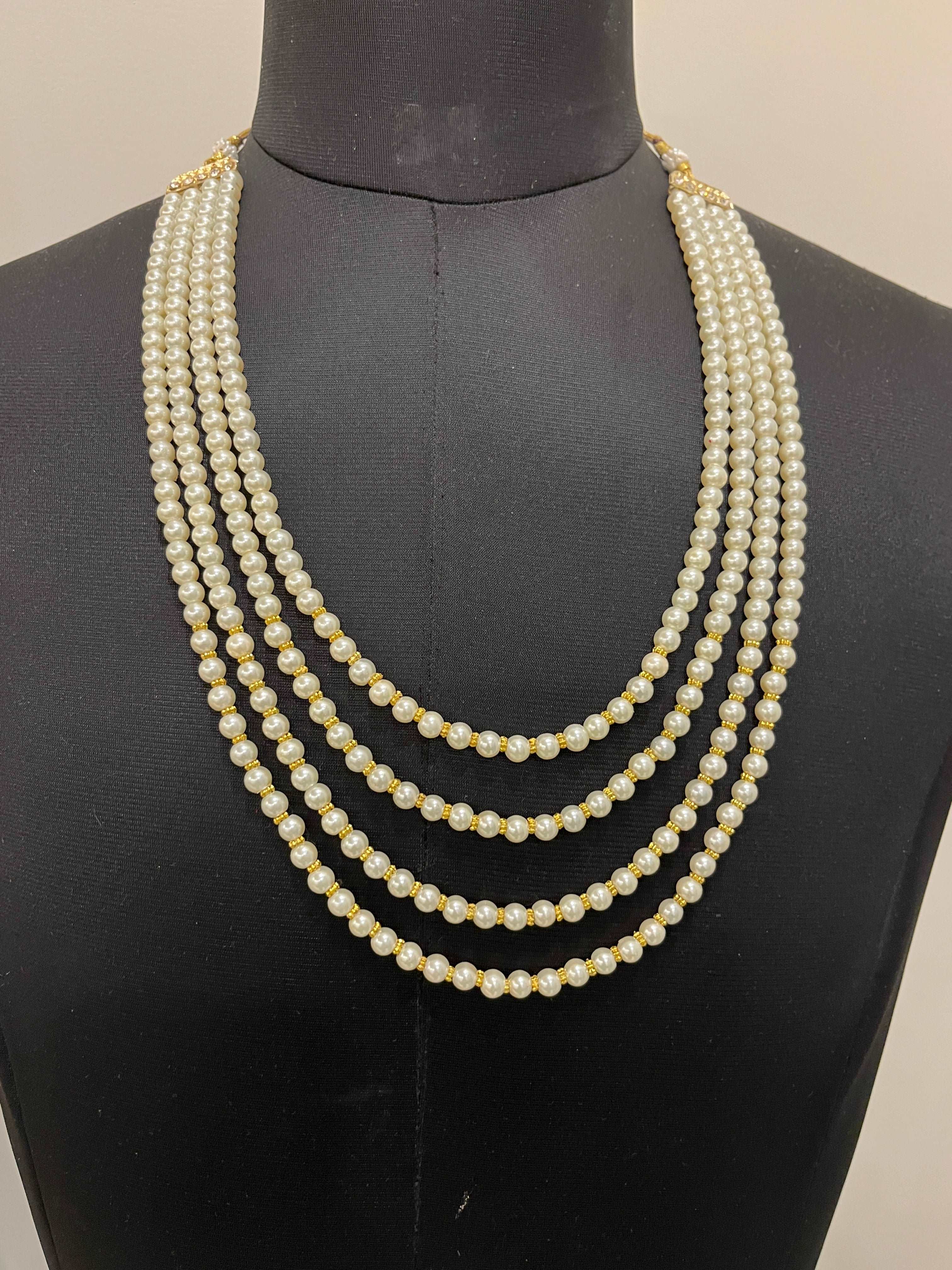 Men's Pearls And Golden Mala Necklace For Ethnic Look
