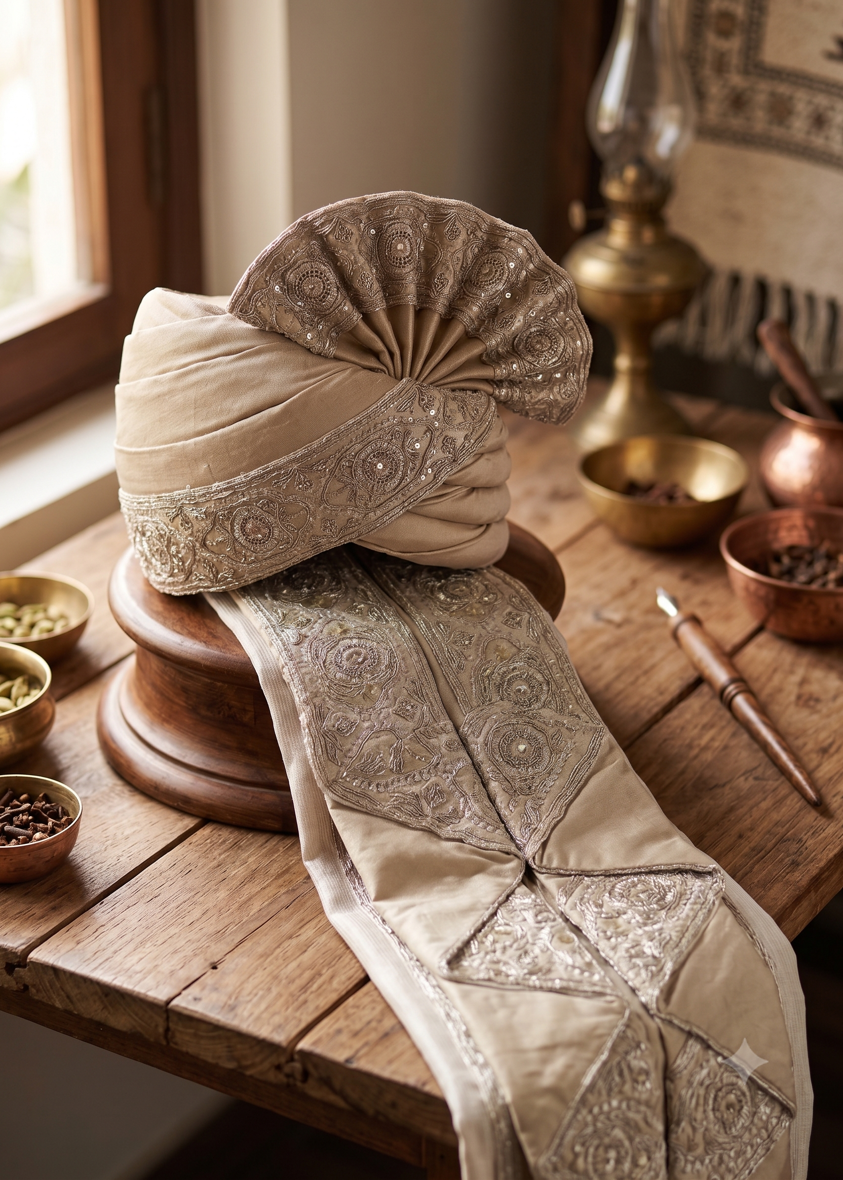Stitched Handwork Border Safa/turban/pagri/pheta with stole set |  Pheta (Turban Safa) And Dupatta For Men For Wedding/marriage And Traditional Function