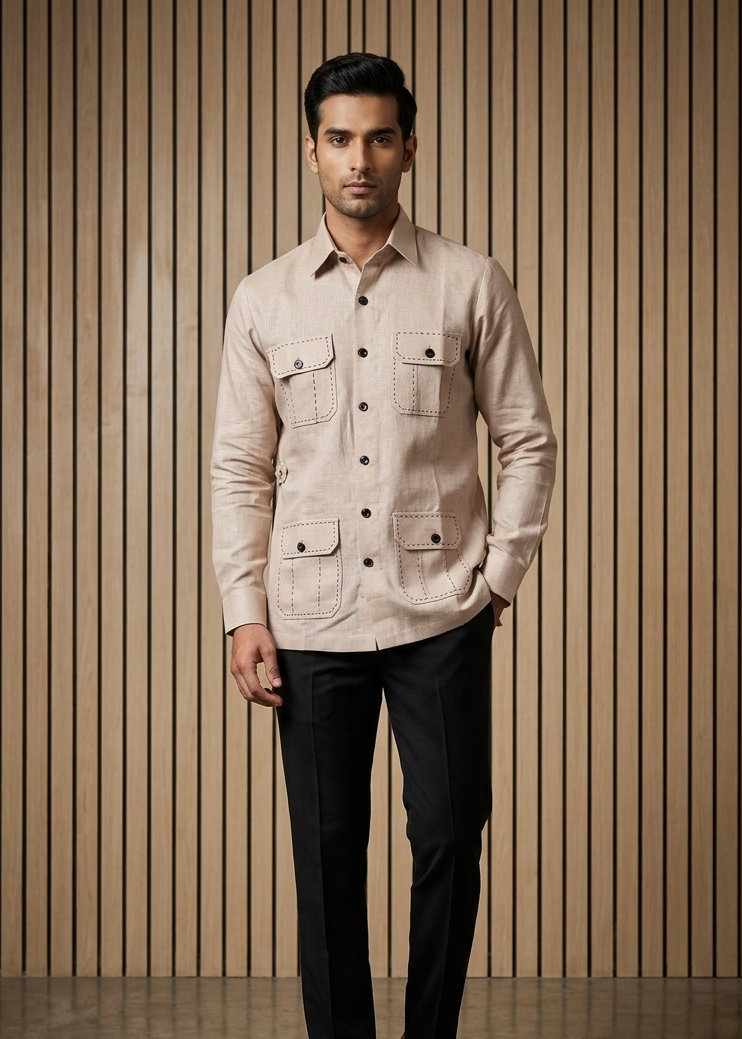 Linen Safari shirts for men |  summer wedding outfit for men | resort wear | beach wear | beach wedding outfit