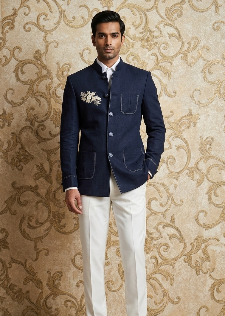 Embroidered Linen blazer with pants for men | designer 2-piece suit for men | Groom and Groomsmen Outfit