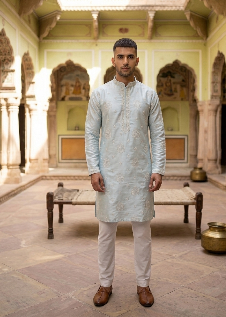 Handwork Mens Kurta & Pants Set | Festive Outfit for men | Groom or Groomsmen outfit