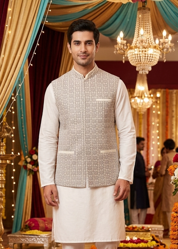 Chikankari Nehru Jacket For Men | Modi Jacket | Indian wedding wear outfits | waistcoat | kurta jacket