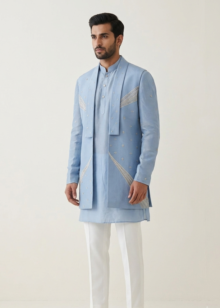 Handwork Nehru Jacket with kurta pyjama set For Men | Modi Jacket 3 piece set | Indian wedding wear outfits | waistcoat | kurta pant with jacket