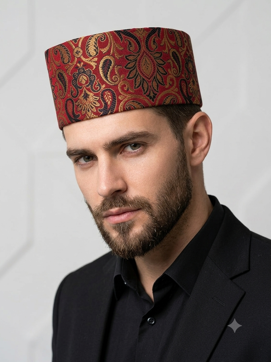 Premium Peshawari / Rampuri Topi (Kufi Cap) – Muslim Prayer Hat for Eid & Nikah – Up to 24” Plus Size
