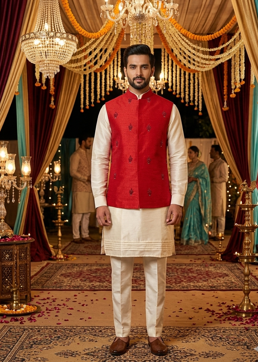 Handwork Nehru Jacket with kurta pyjama set For Men | Modi Jacket 3 piece set | Indian wedding wear outfits | waistcoat | kurta pant with jacket
