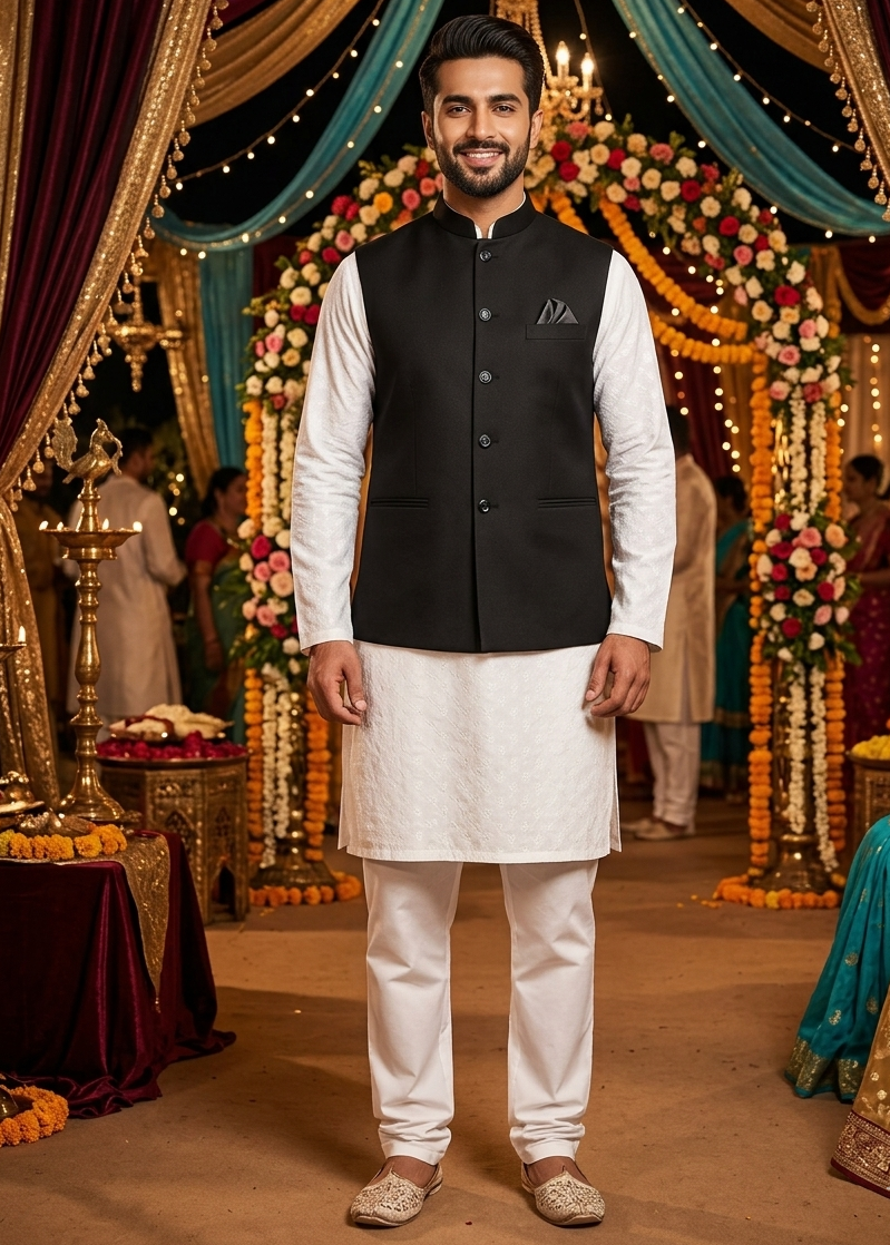 Plain Black Nehru Jacket For Men
