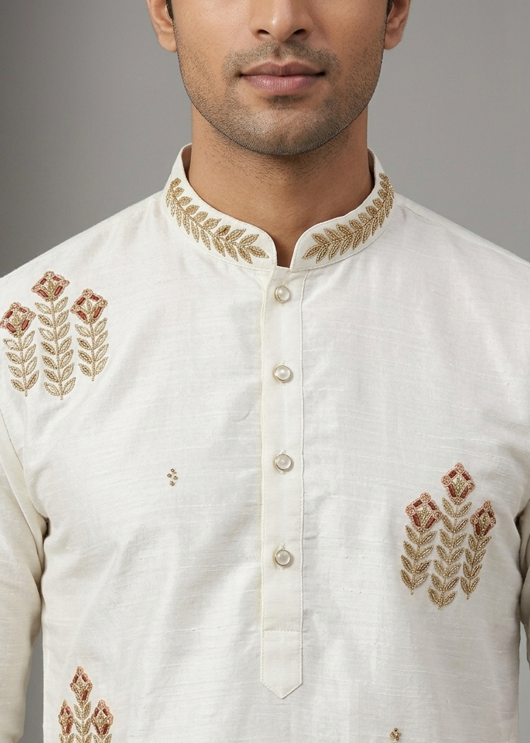 Handwork Thread Mens Kurta & Pants Set | Festive Outfit for men | Groom or Groomsmen outfit