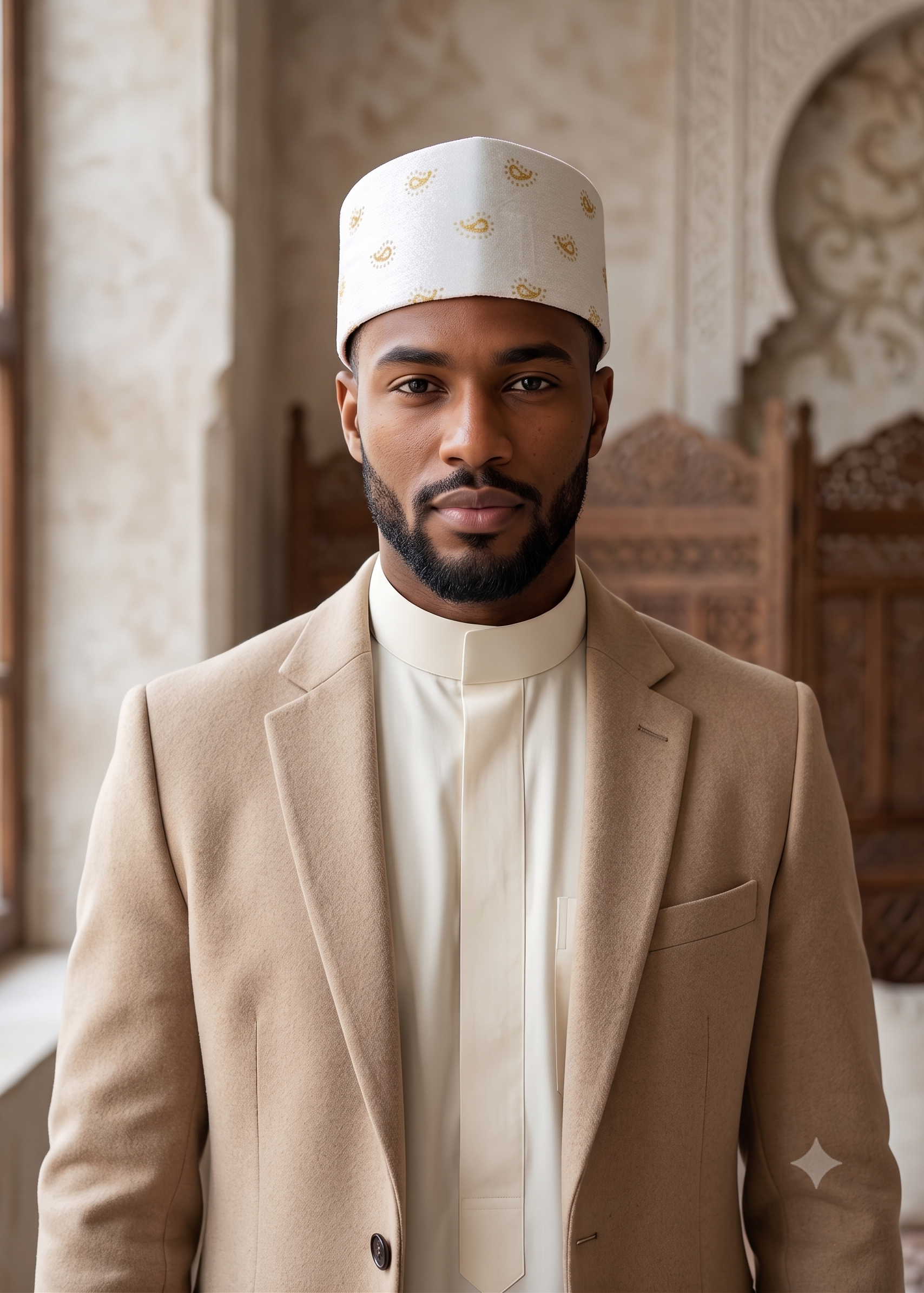Premium Peshawari / Rampuri Topi (Kufi Cap) – Muslim Prayer Hat for Namaz & Eid – Bold Vine Pattern Design