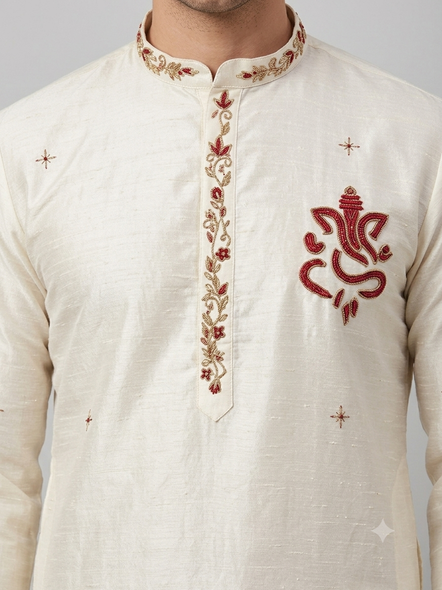 Silk Handwork Mens Kurta & Pants Set | Festive Outfit for men | Wedding wear for men | kurta for groom or groomsmen