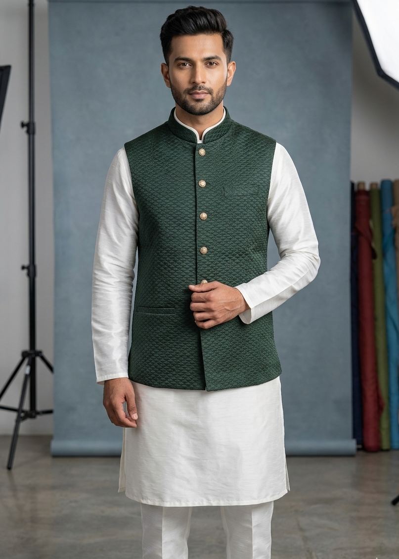Quilted Nehru Jacket For Men | modi jacket | bandgala sleevless jacket