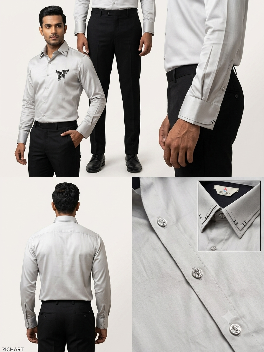 Handwork Shirt for Men | Giza Cotton | Slim Fit | Party, Sangeet, Cocktail & Wedding Guest Wear | RichArt by Suhani