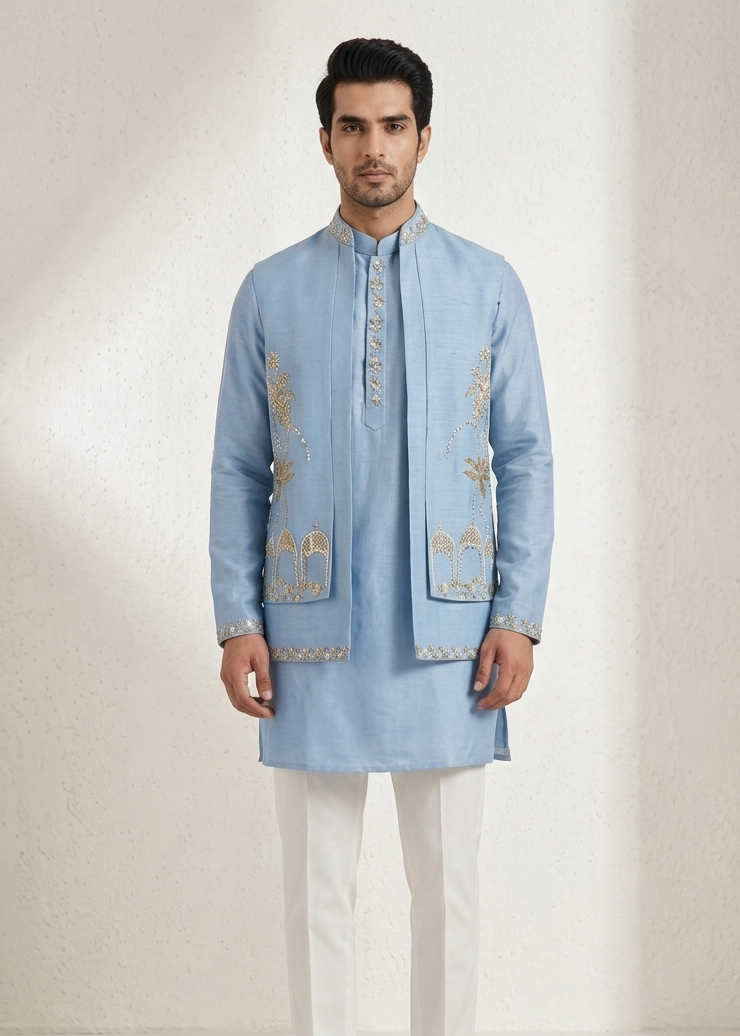 Handwork Nehru Jacket with kurta pyjama set For Men | Modi Jacket 3 piece set | Indian wedding wear outfits | waistcoat | kurta pant with jacket