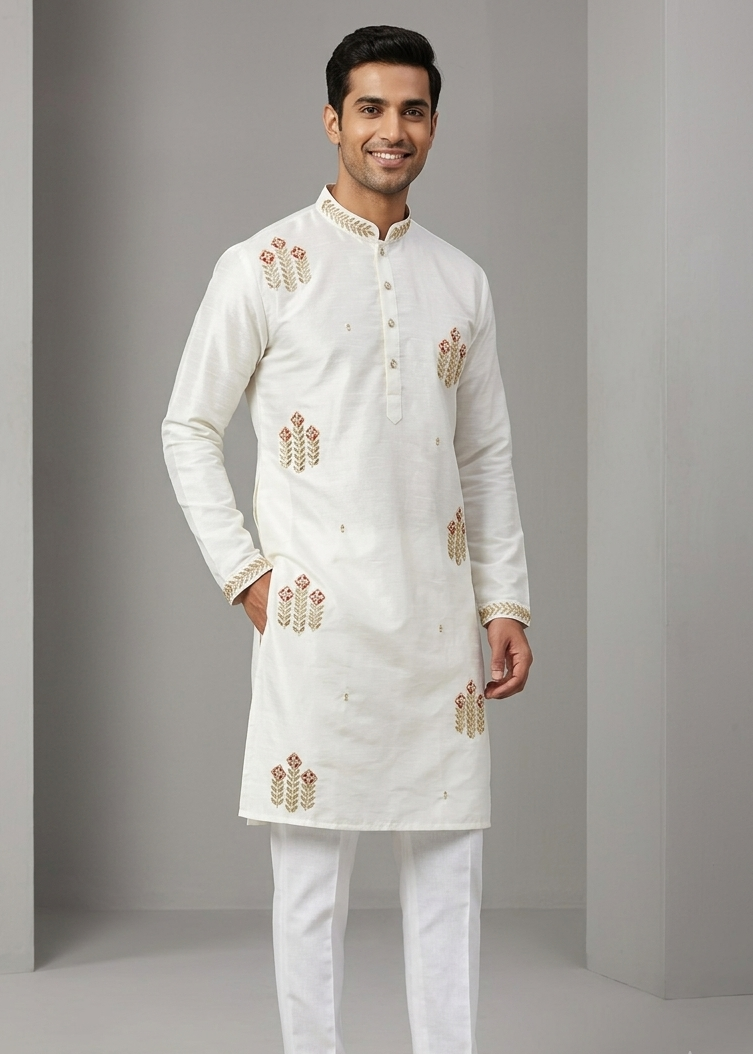 Handwork Thread Mens Kurta & Pants Set | Festive Outfit for men | Groom or Groomsmen outfit