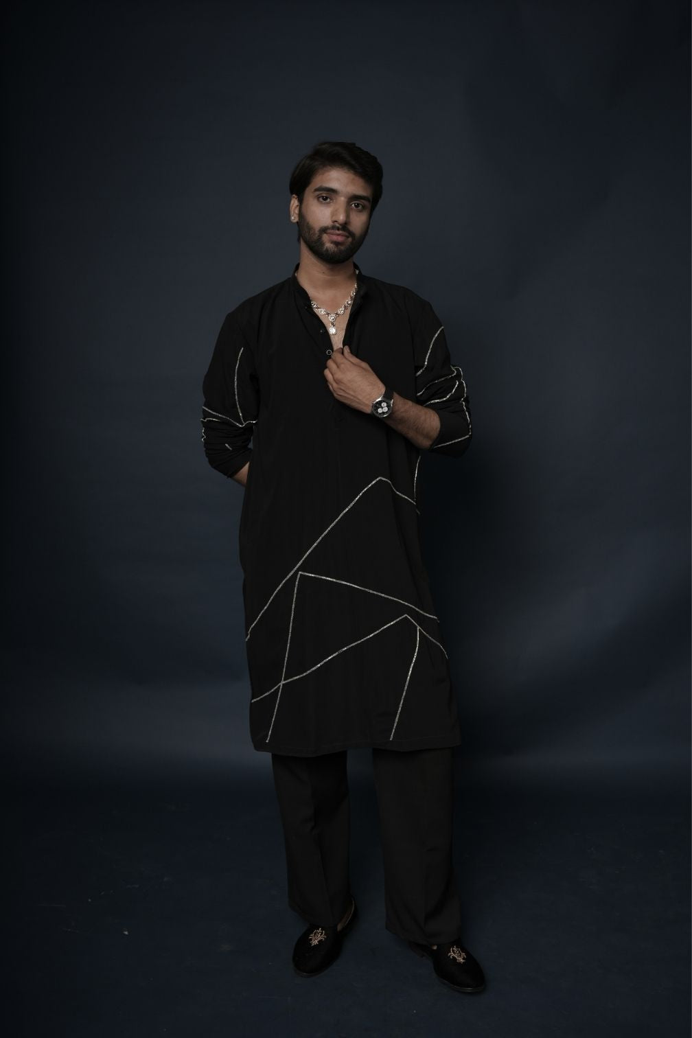Black Handwork Mens Kurta & Pants Set | Festive Outfit for men | Wedding wear for men | kurta for groom or groomsmen