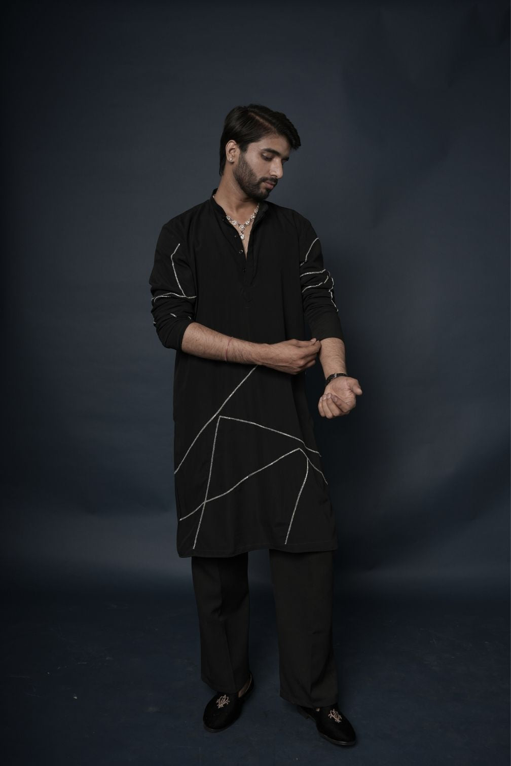 Black Handwork Mens Kurta & Pants Set | Festive Outfit for men | Wedding wear for men | kurta for groom or groomsmen