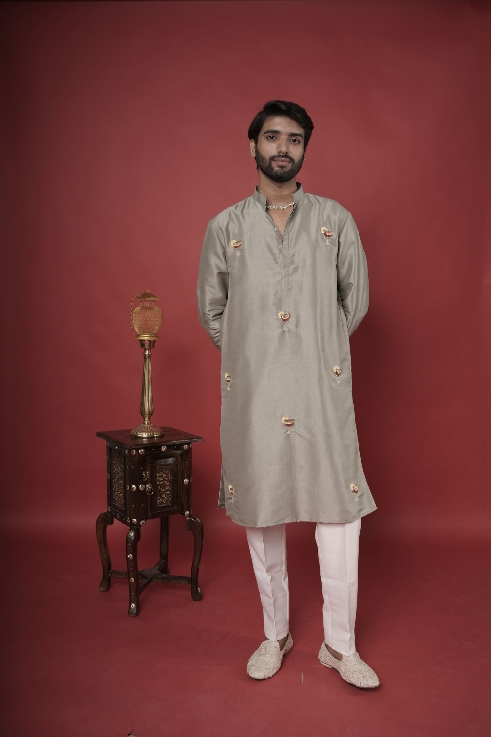 Silk Handwork Mens Kurta & Pants Set | Festive Outfit for men | Wedding wear for men | kurta for groom or groomsmen