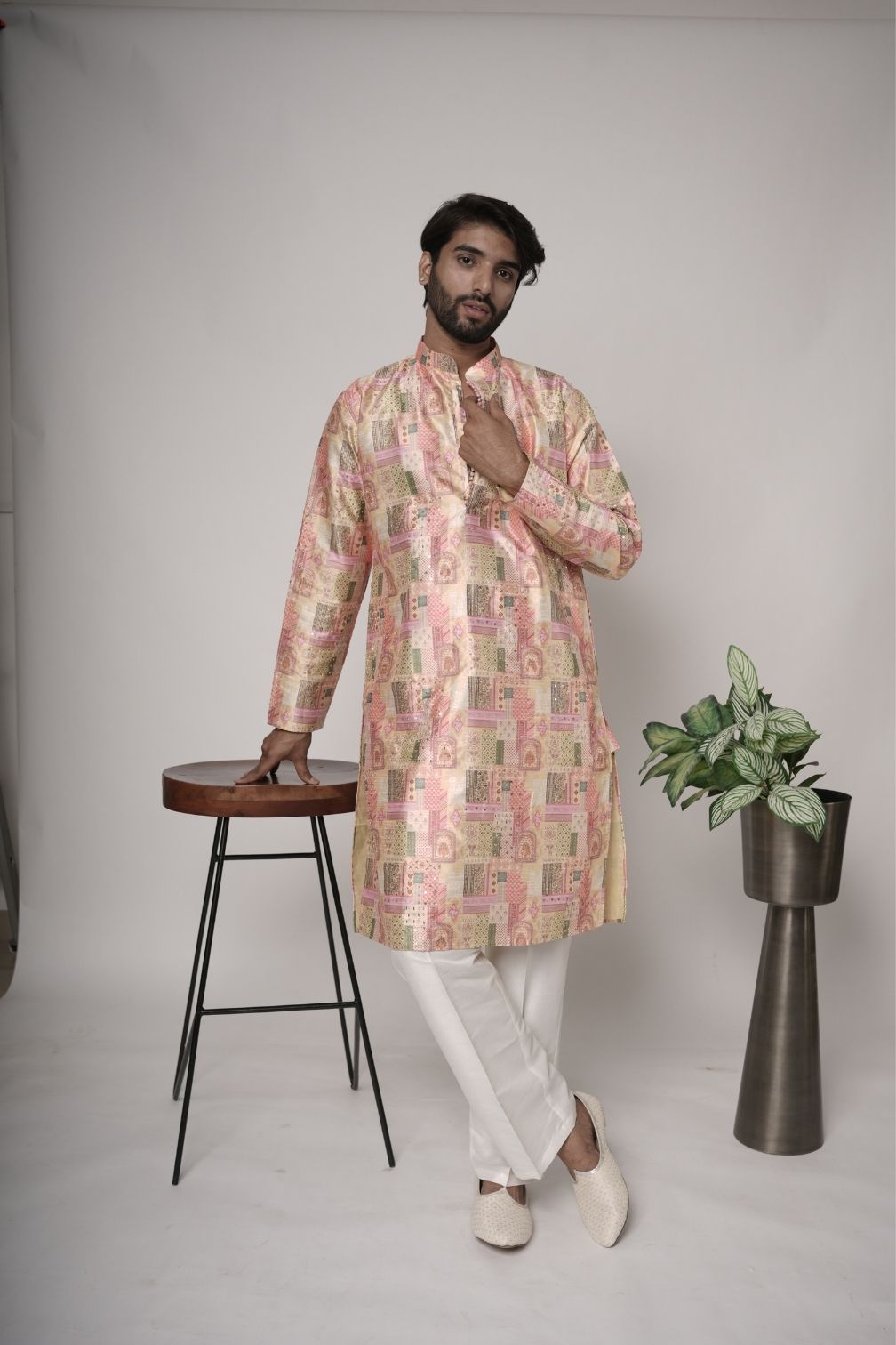 Printed Handwork Mens Kurta & Pants Set | Festive Outfit for men | Wedding wear for men | kurta for groom or groomsmen