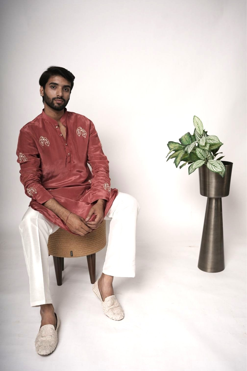 Rust Red Embroidered Kurta Pant Set for Men with Pearl & thread Work | Indian Wedding Festive Wear | RichArt by Suhani
