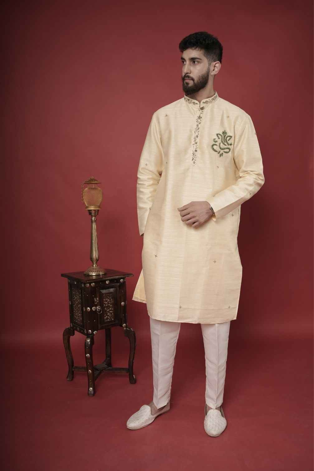Silk Handwork Mens Kurta & Pants Set | Festive Outfit for men | Wedding wear for men | kurta for groom or groomsmen