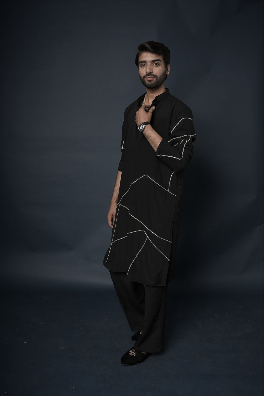 Black Handwork Mens Kurta & Pants Set | Festive Outfit for men | Wedding wear for men | kurta for groom or groomsmen