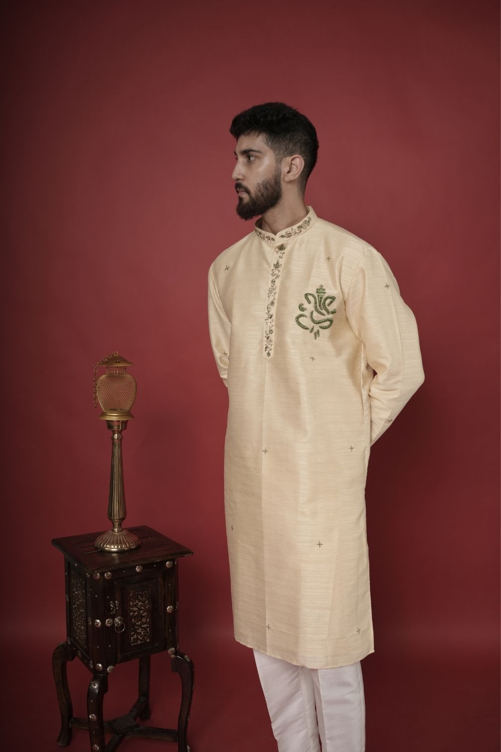 Silk Handwork Mens Kurta & Pants Set | Festive Outfit for men | Wedding wear for men | kurta for groom or groomsmen