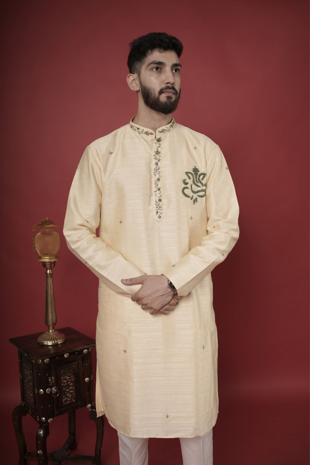 Silk Handwork Mens Kurta & Pants Set | Festive Outfit for men | Wedding wear for men | kurta for groom or groomsmen
