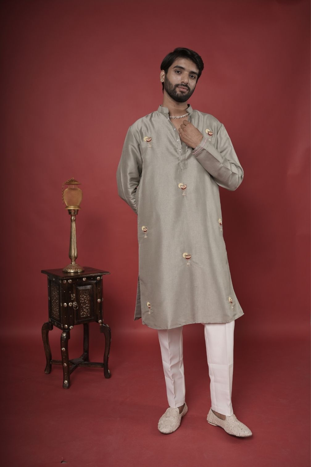 Silk Handwork Mens Kurta & Pants Set | Festive Outfit for men | Wedding wear for men | kurta for groom or groomsmen