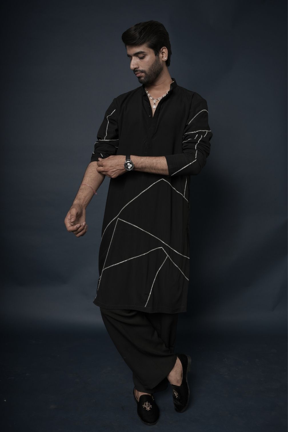 Black Handwork Mens Kurta & Pants Set | Festive Outfit for men | Wedding wear for men | kurta for groom or groomsmen