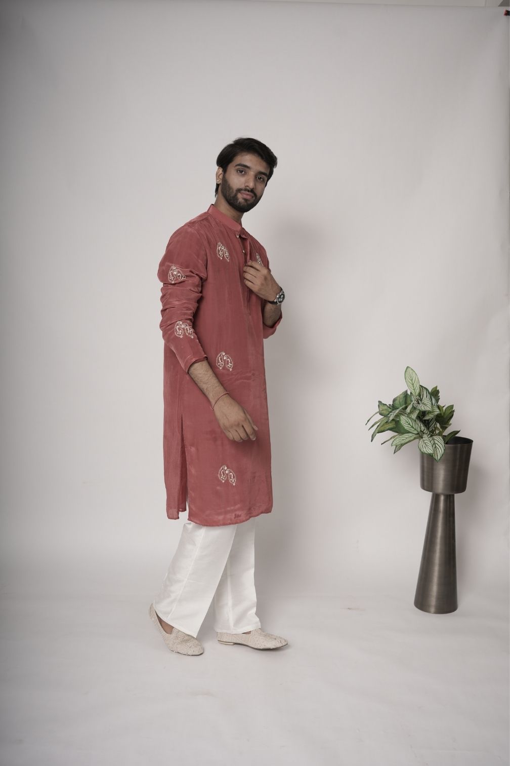 Silk Handwork Mens Kurta & Pants Set | Festive Outfit for men | Wedding wear for men | kurta for groom or groomsmen