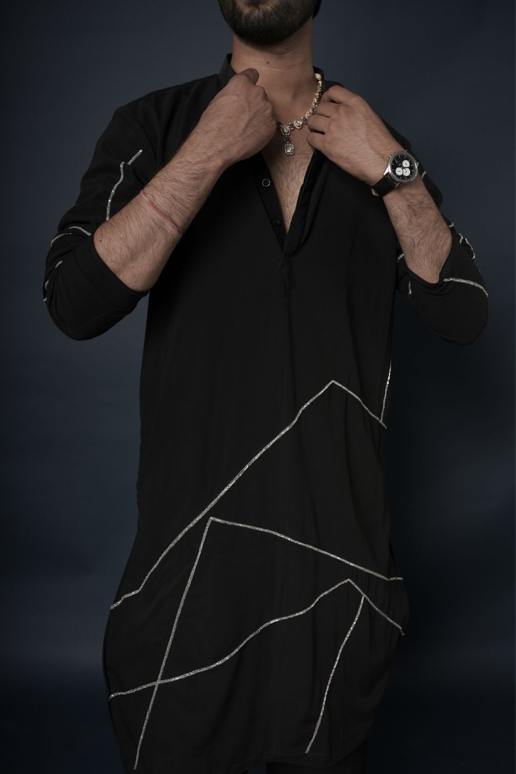 Black Handwork Mens Kurta & Pants Set | Festive Outfit for men | Wedding wear for men | kurta for groom or groomsmen