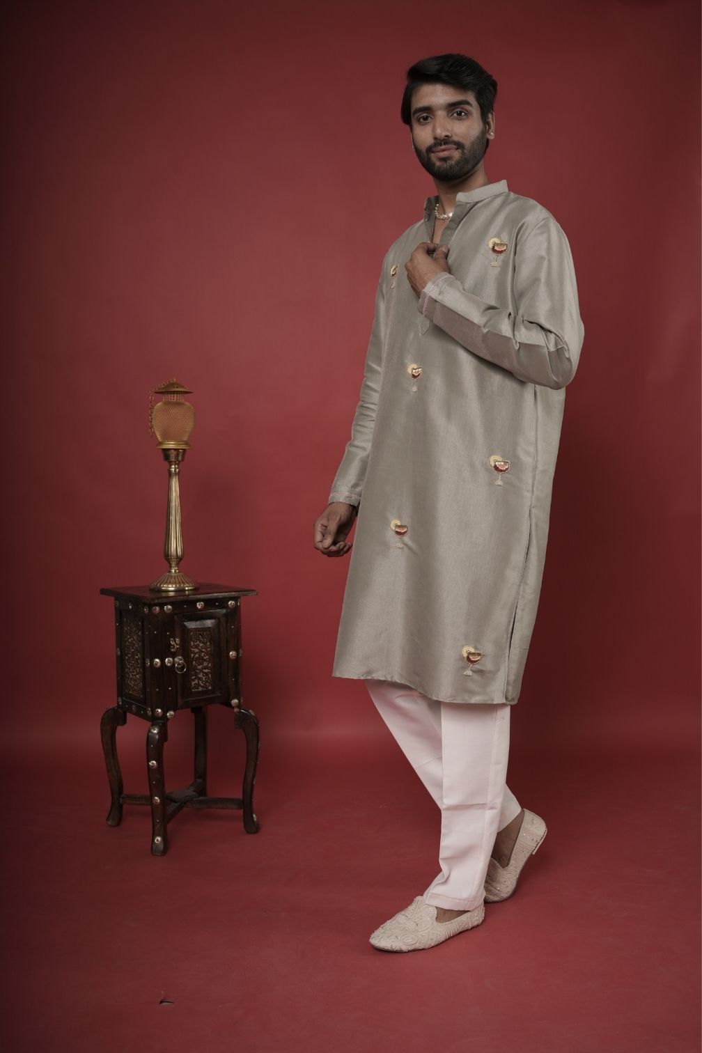 Silk Handwork Mens Kurta & Pants Set | Festive Outfit for men | Wedding wear for men | kurta for groom or groomsmen