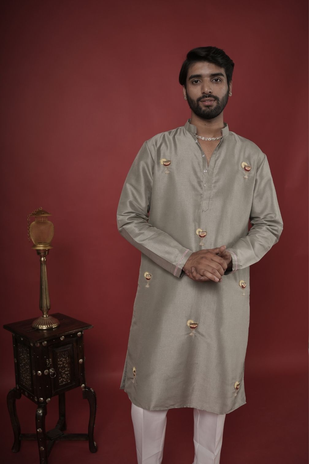 Silk Handwork Mens Kurta & Pants Set | Festive Outfit for men | Wedding wear for men | kurta for groom or groomsmen