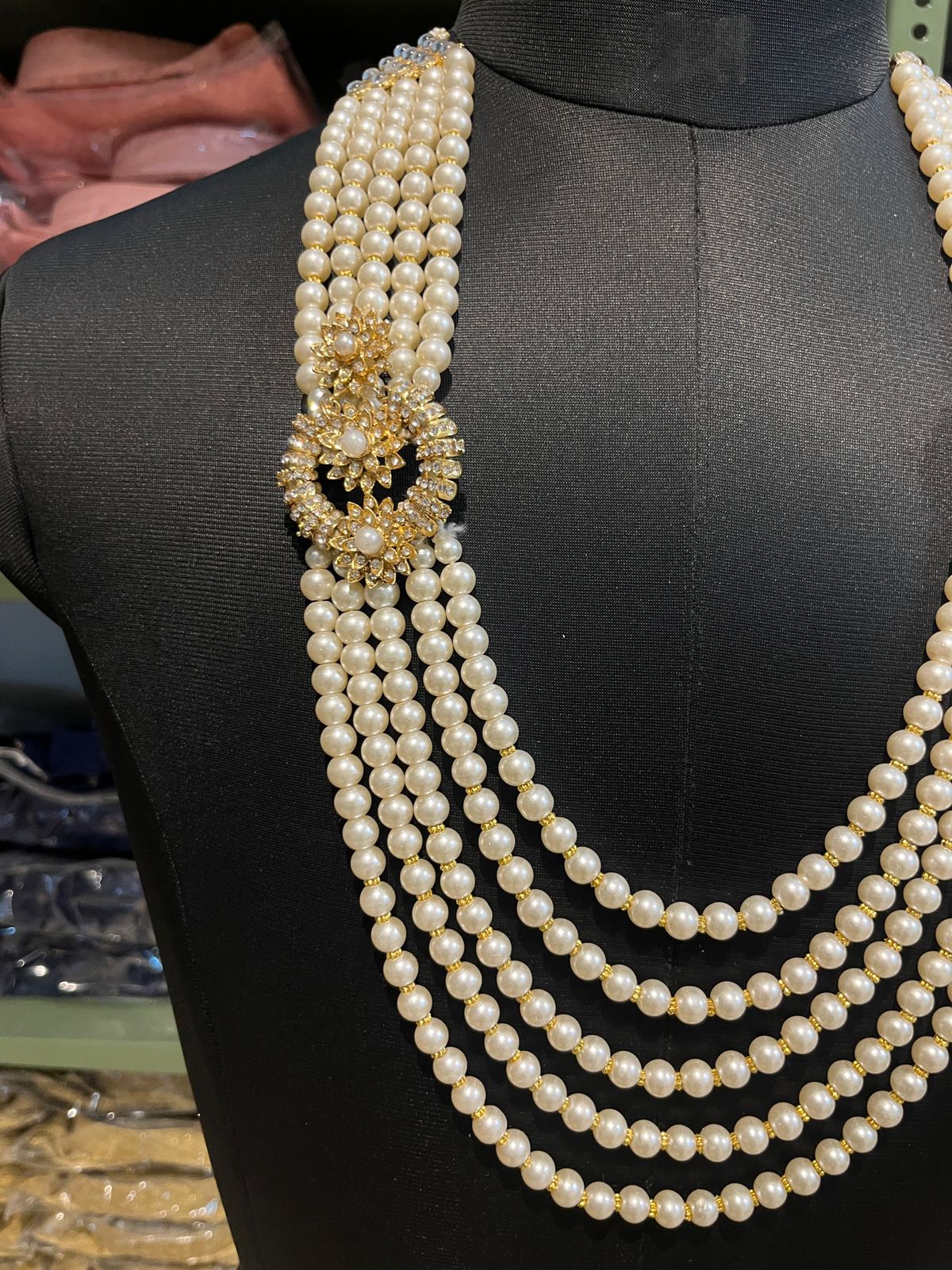 Men's Pearls And Ruby Mala Necklace For Ethnic Look