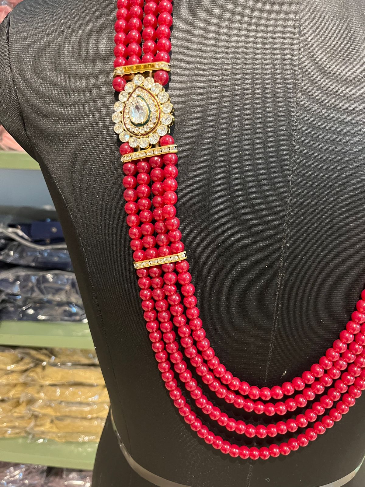 Men's Red Pearls Mala for groom outfit | Beaded Unisex Necklace For Ethnic Look