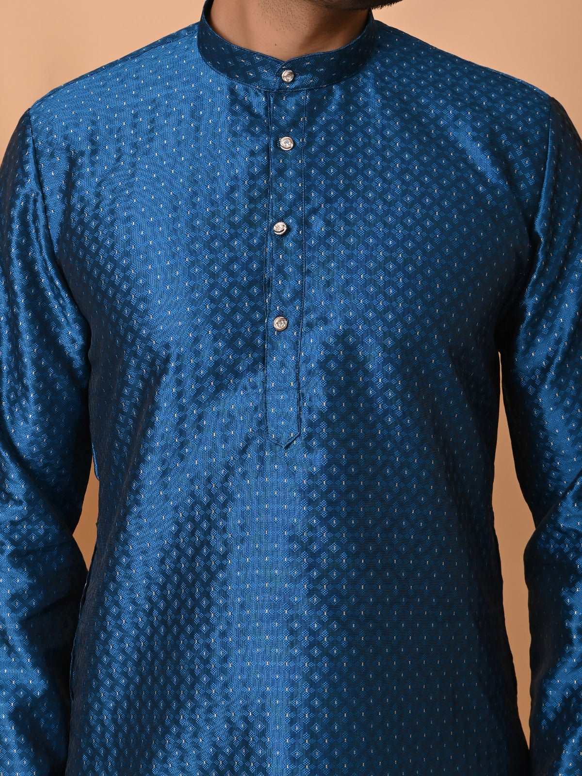 Blue jacquard silk Kurta Set  With Zari Motif
