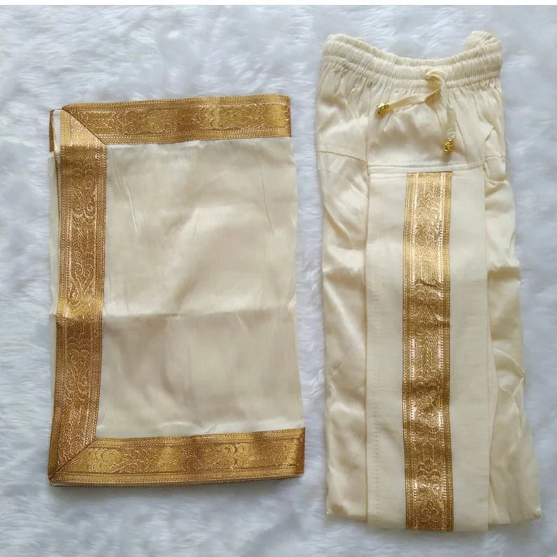 dhoti and stole | Silk material dhoti and stole | party wear dhoti | stretchable salwar for Pooja | men’s bottom for Indian ethnic wear