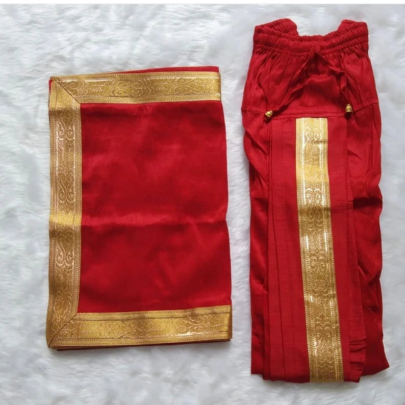 dhoti and stole | Silk material dhoti and stole | party wear dhoti | stretchable salwar for Pooja | men’s bottom for Indian ethnic wear