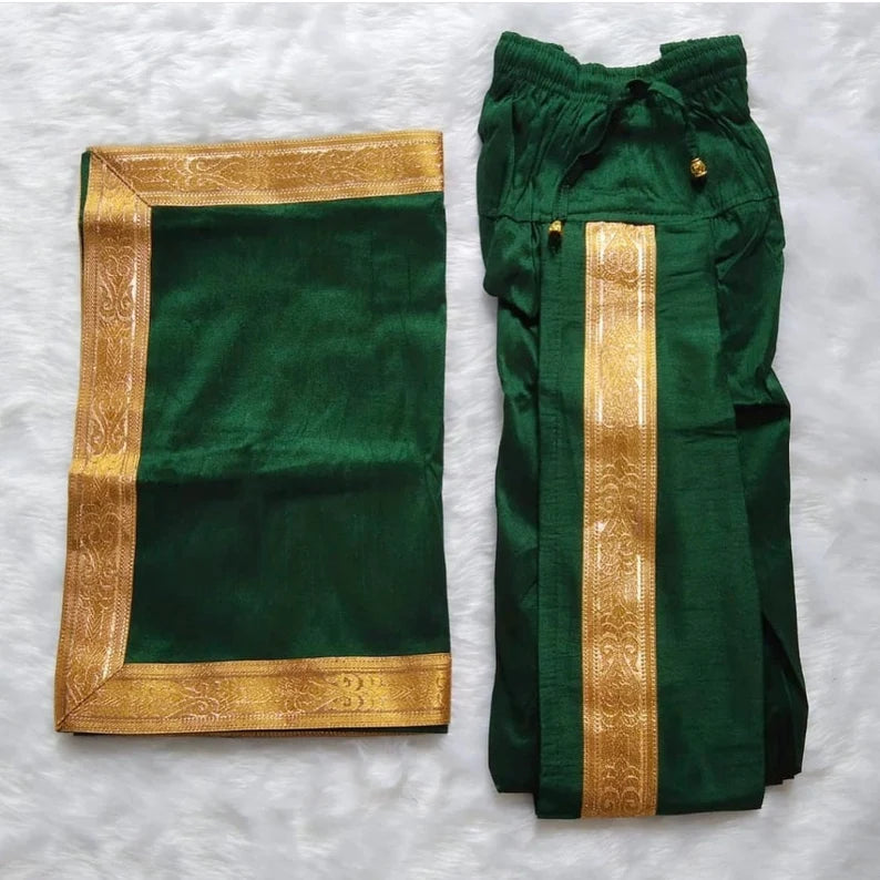 dhoti and stole | Silk material dhoti and stole | party wear dhoti | stretchable salwar for Pooja | men’s bottom for Indian ethnic wear