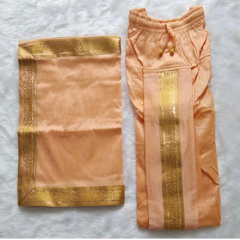 dhoti and stole | Silk material dhoti and stole | party wear dhoti | stretchable salwar for Pooja | men’s bottom for Indian ethnic wear