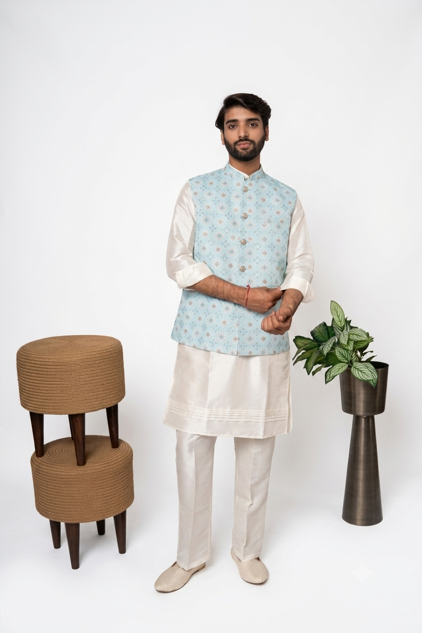 Chikankari Nehru Jacket For Men | Modi Jacket | Indian wedding wear outfits | waistcoat | kurta jacket