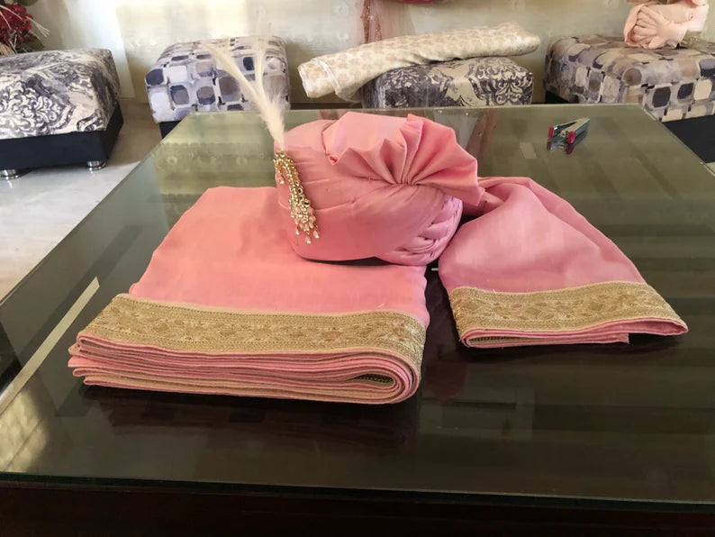 Handwork Border Safa/turban/pagri/pheta Pheta (Turban Safa) And Dupatta  For Men For Wedding/marriage And Traditional Function