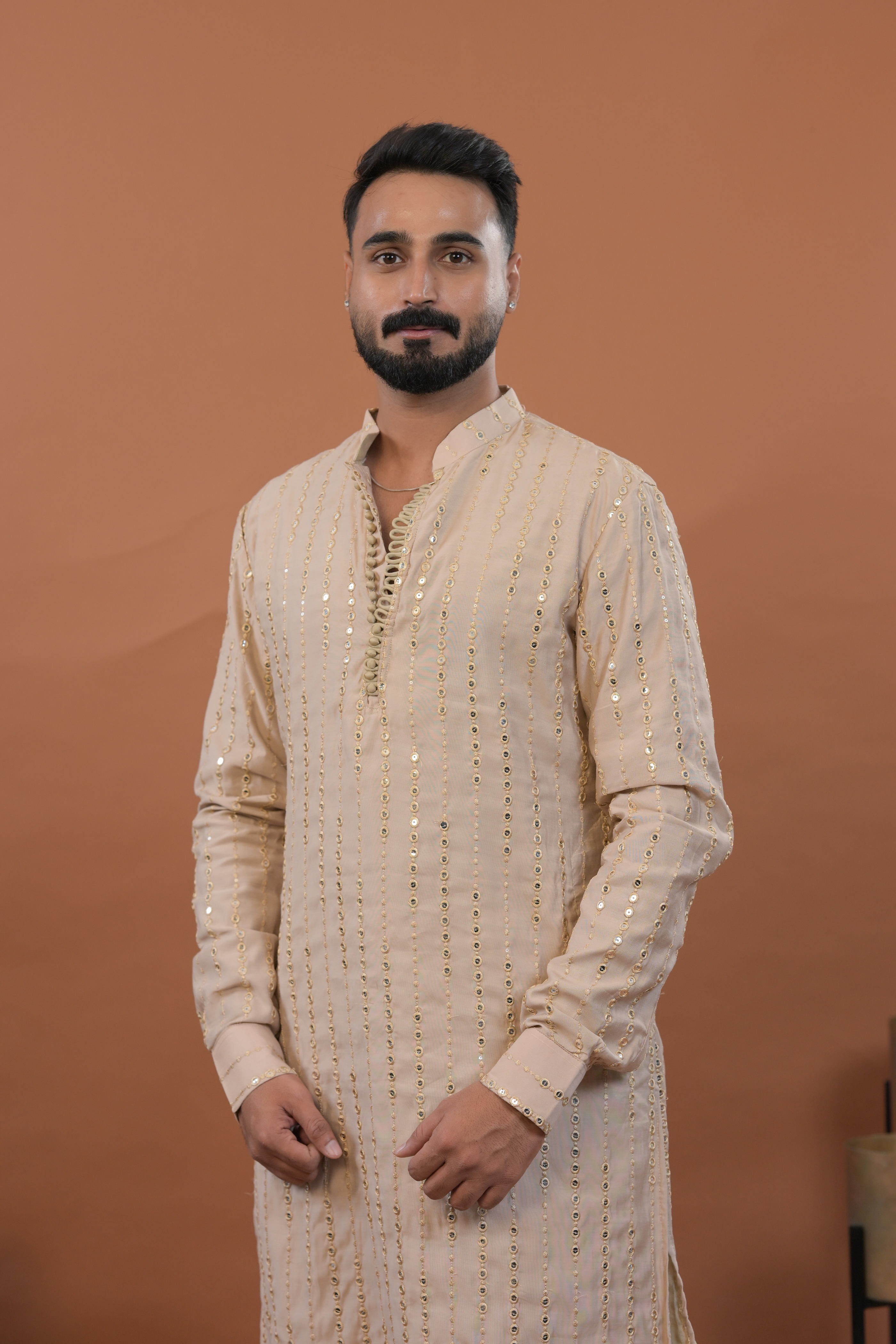 Beige Handwork Mens Kurta & Pants Set | Festive Outfit for men | Groom or Groomsmen outfit